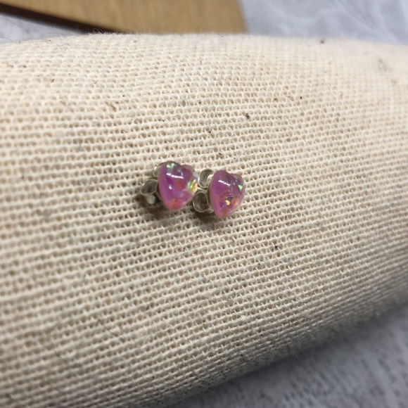 Sterling silver 925 lab opal mini small post/stud earrings. - Picture 5 of 6